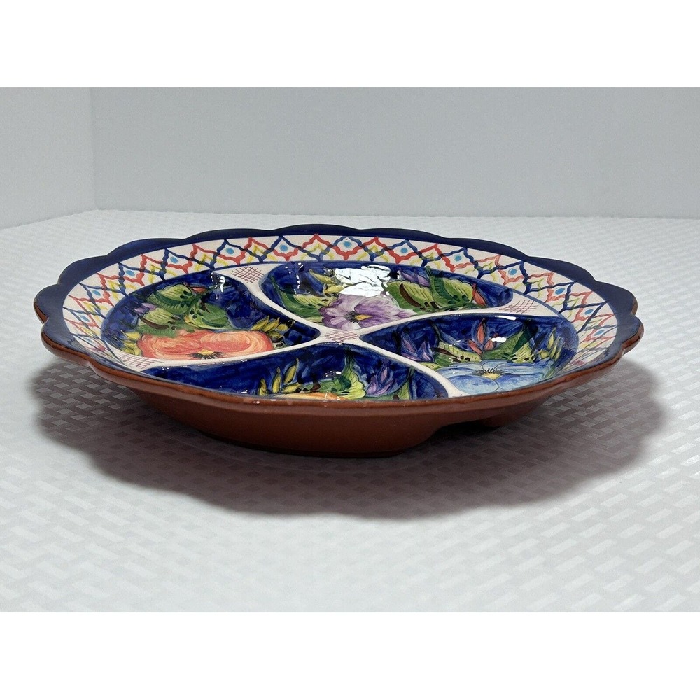 Vintage Floral Hand Painted Divided Serving Pottery‎ Tray Made in Portugal - Picture 4 of 13